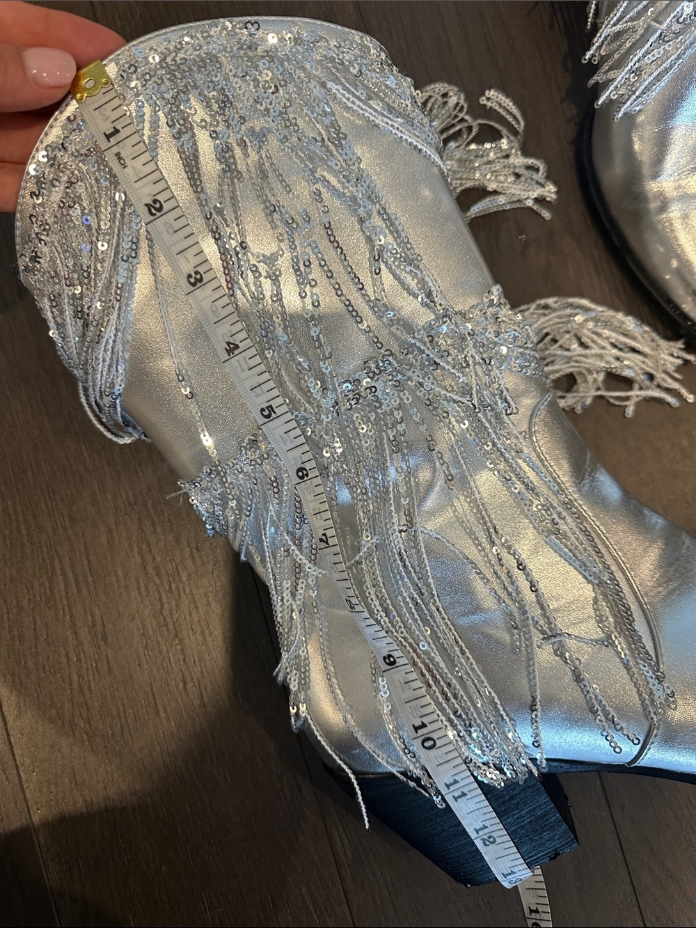 Silver Fringe Sequin Ankle Boots - Women's Metallic Booties - Picture 11 of 12